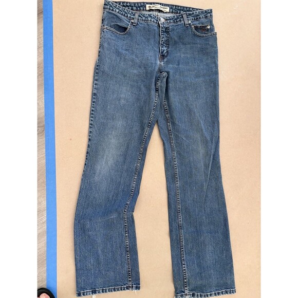 Vintage HARLEY DAVIDSON Denim Bootcut Cotton Stretch Blue Jeans Womens Size 12L - Picture 4 of 15